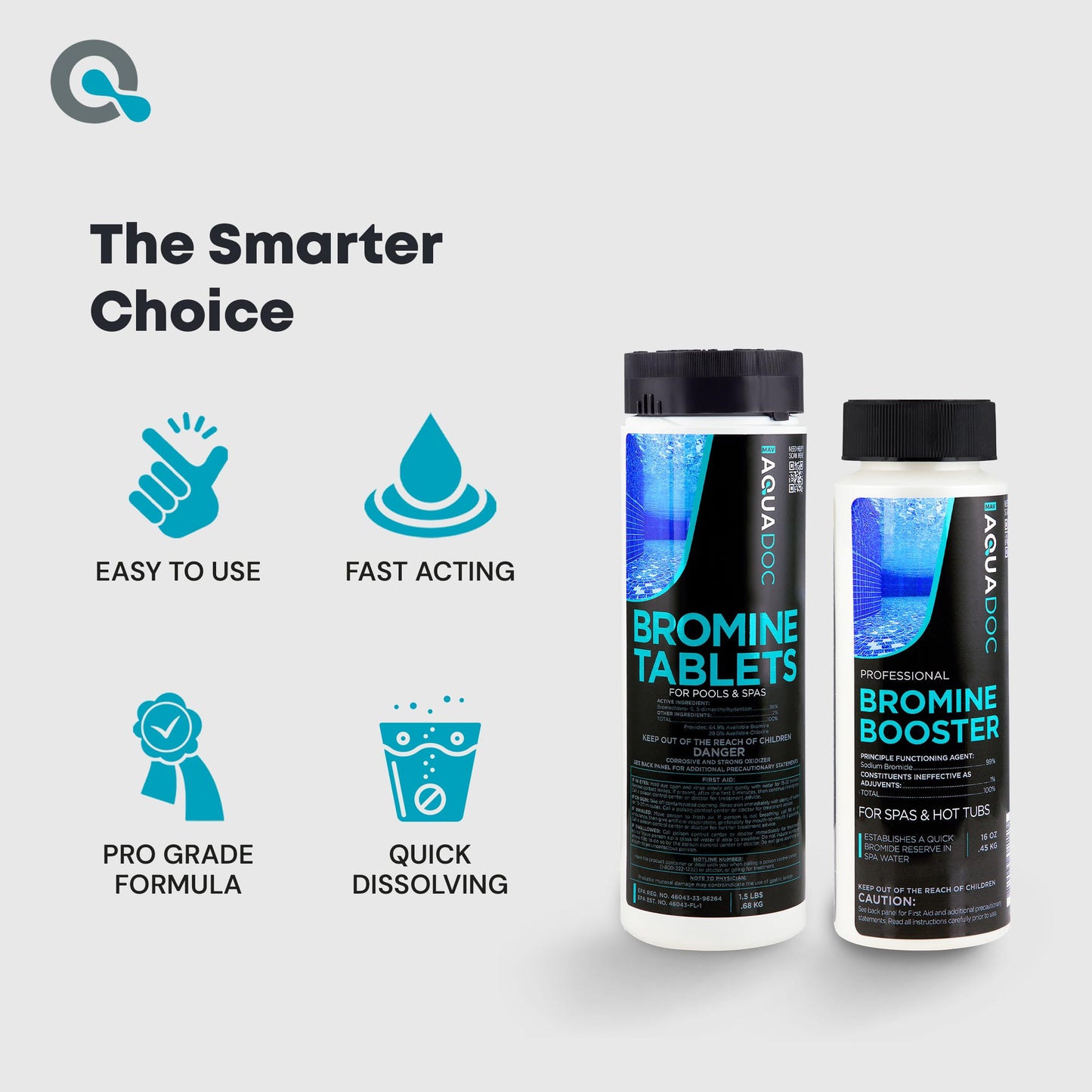 AquaDoc Bromine Tablets and Booster Bundle for Spa Hot Tubs - Includes 1.5lb Spa Tablets and 1lb Bromine Booster - Made in USA