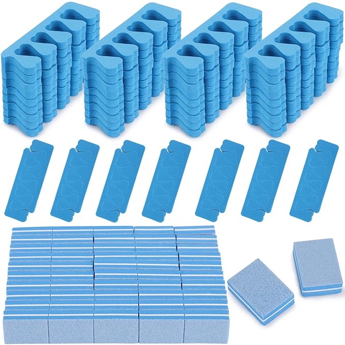 102pcs Toe Separators Set - Premium Pedicure Tool Super Soft Pedicure Toe Separator- Mini Nail Buffer Block File 80/100 Grit 2 Sided, Blue