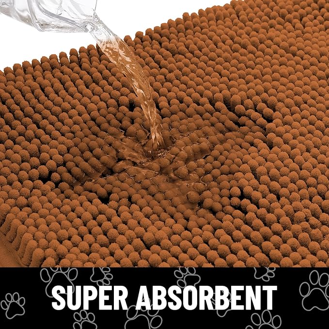 Smiry Dog Door Mat for Muddy Paws, Absorbent Dirt Trapper Non Slip Quick Dry Washable Chenille Mat for Mud Dogs, Entry Rug for Indoor and Outdoor (30x20 Inches, Ochre and Black)
