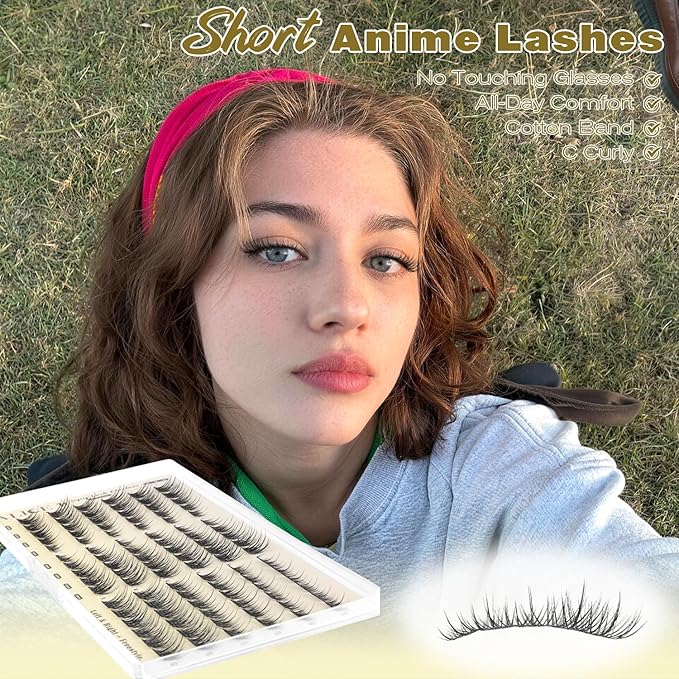 ALICE Natural Short Lash Clusters Wispy 8-12mm Cluster Eyelash Extensions Spiky Individual Lashes C-Curly Lash Extensions Thin Band Eyelash Clusters with Spikes