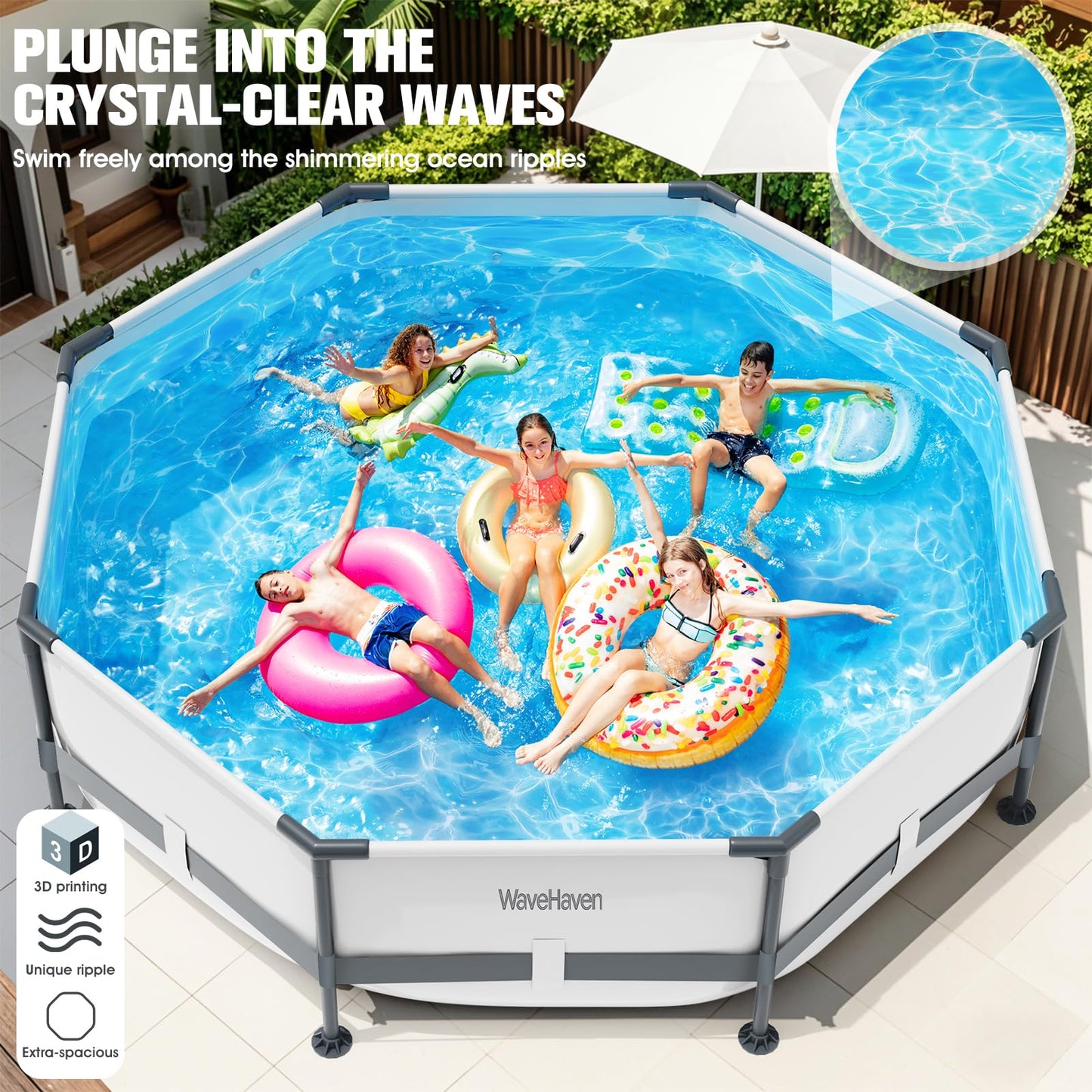 WaveHaven Above Ground Pool,10ft x 30in Frame Deep Swimming Pool,Round Family Pool,Large Above Ground Pool Easy Set,1200 Gallon Pool,Outdoor Backyard Pool for Kids,Adults-Grey,Pump Not Included