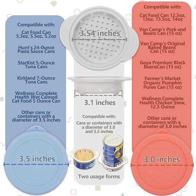 4 Packs Silicone Lids (3.0-inch & 3.5-inch) Bundle with 1 Pack Can Strainer | Can Strainer for Canned Food | Tuna Drainer | Reusable Can Lids | Dishwasher Safe | 5 PCs Canning Duo