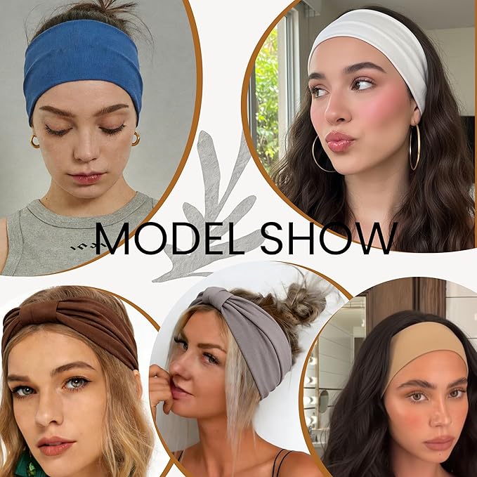 Wide Headbands for Women - 6 Pack Thick Stretchy Elastic Cloth Head Bands for Women's Hair, Non Slip Sweat Bands Soft Workout Headbands for Running, Makeup Headband for Washing Face, Spa & Skincare