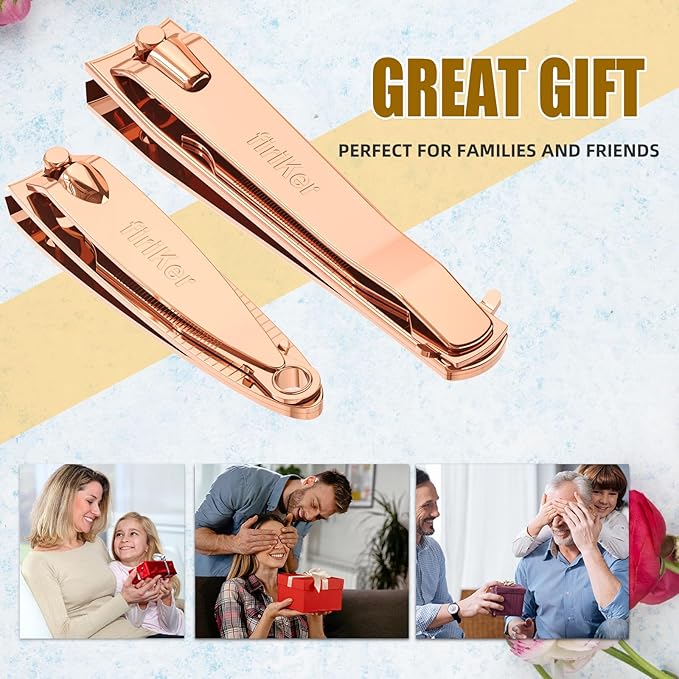 Nail Clipper Set, Sturdy Stainless Steel Fingernails & Toenails Clippers & Nail File, Sharp Effortless Fingernail Toenail Trimmer, Portable Nail Cutter for Women Men（Rose Gold）