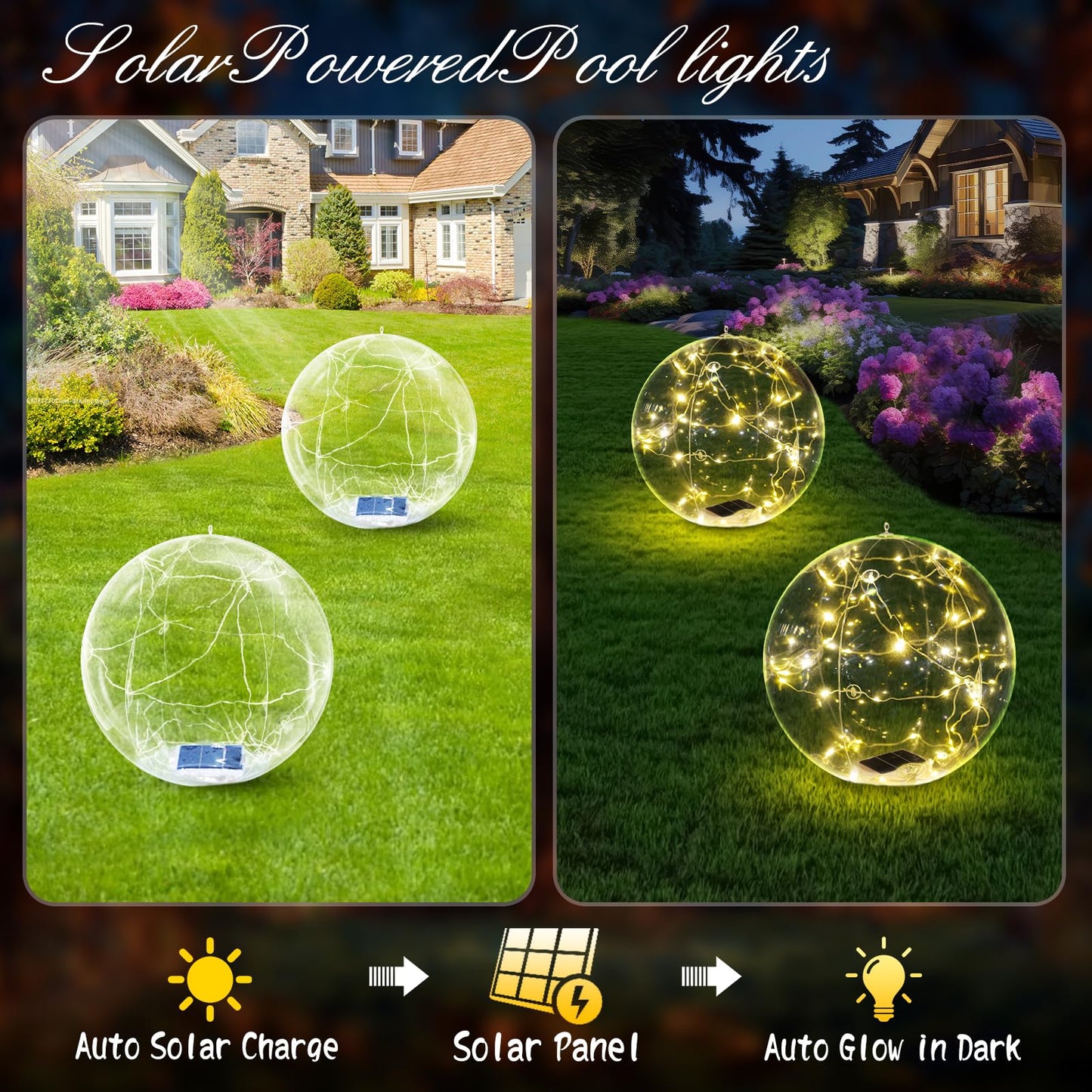 Cootway Floating Pool Lights, 15 Inch Warm White Solar Pool Light that Float, IP68 Waterproof Inflatable Light Up Pool Balls, Float or Hang Solar Floating Lights for Pool, Wedding, Party Decor - 4PCS