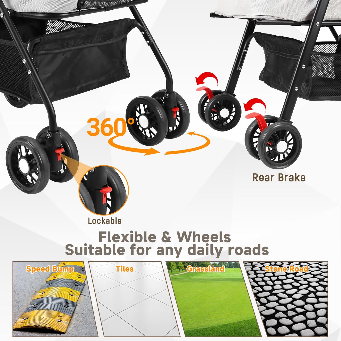 AODI Pet Stroller for Small Dogs and Cats with 4 Wheels, 3 in 1 Foldable Dog Stroller with Detachable Carrier, Breathable Mesh, Storage Basket & Cup Holder, Up to 33 lbs