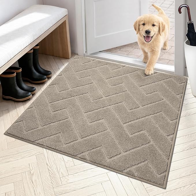 PURRUGS Dirt Trapping Door Mat 36" x 36", Non-Slip Machine Washable Entry Rug, Dog Doormat, Indoor Front Door Mat, Super Absorbent Entryway Rug for Muddy Shoes & Paws, Taupe