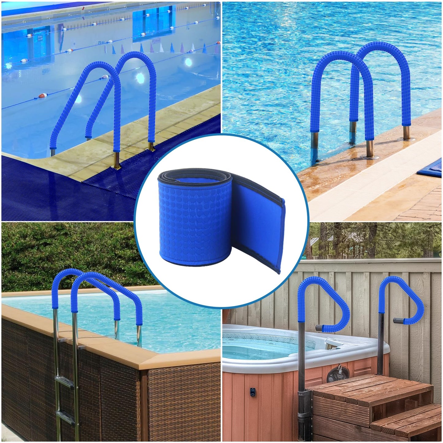 Pool Handrail Covers with Zippers 4 6 8 10 Ft Inground Swimming Pools Hand Rail Cover, Anti-Slip Cool Touch Heat Resistant, Royal Blue, Non Slip Swim Pool Railing Ladder Stair Handle Grip (8 Feet)