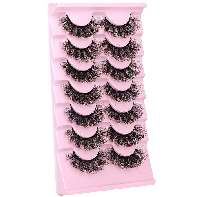 False Eyelashes Full Lashes Mink Wispy Thick Volume Eye Lashes Curly Strip Lashes Extensions Natural Dramatic 20MM Long 7 Pairs Fake Eyelashes Pack