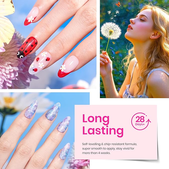 Beetles 36 Colors Gel Nail Polish Set, 42pcs UV Gel Nail Polish Colors Blue Pink Purple Orange Polish Shimmer Glitter Woodland Fairy Collection with Nail Art Rhinestone Spring Gifts for Women Girls