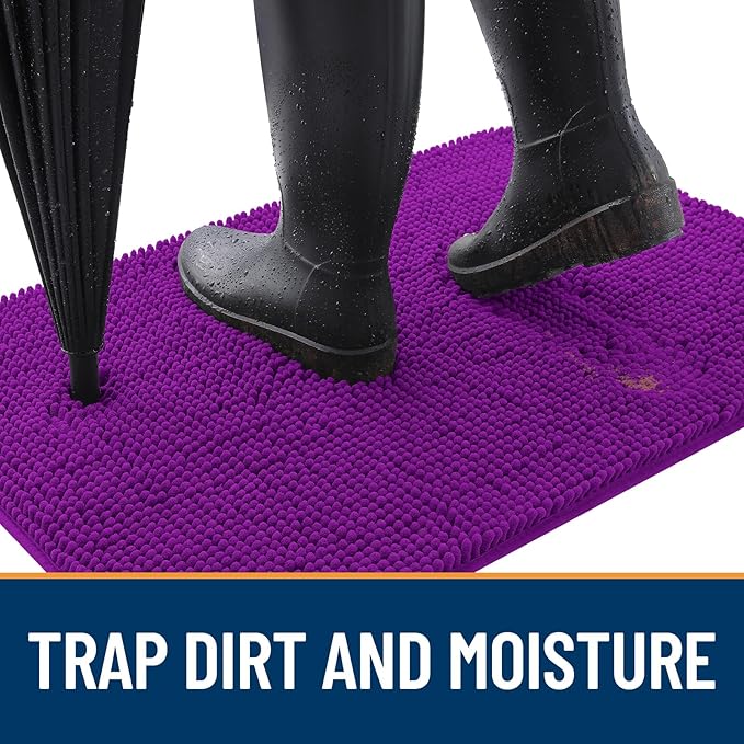 OLANLY Dog Door Mat for Muddy Paws 59x35, Absorbs Moisture and Dirt, Absorbent Non-Slip Washable Doormat, Quick Dry Chenille Mud Mat for Dogs, Entry Indoor Entryway Carpet for Inside Floor, Purple
