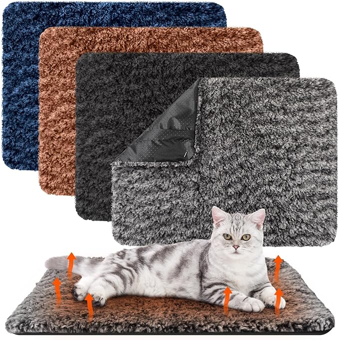 4 Pack Self Warming Cat Pads Self Heating Cat Mat Washable Homeless Dogs Thermal Pads Kennel Pad Reflects Body Heat Warm Crate Bed Mat for Indoor Outdoor Pet (Mixed Colors,16 x 20 Inch)