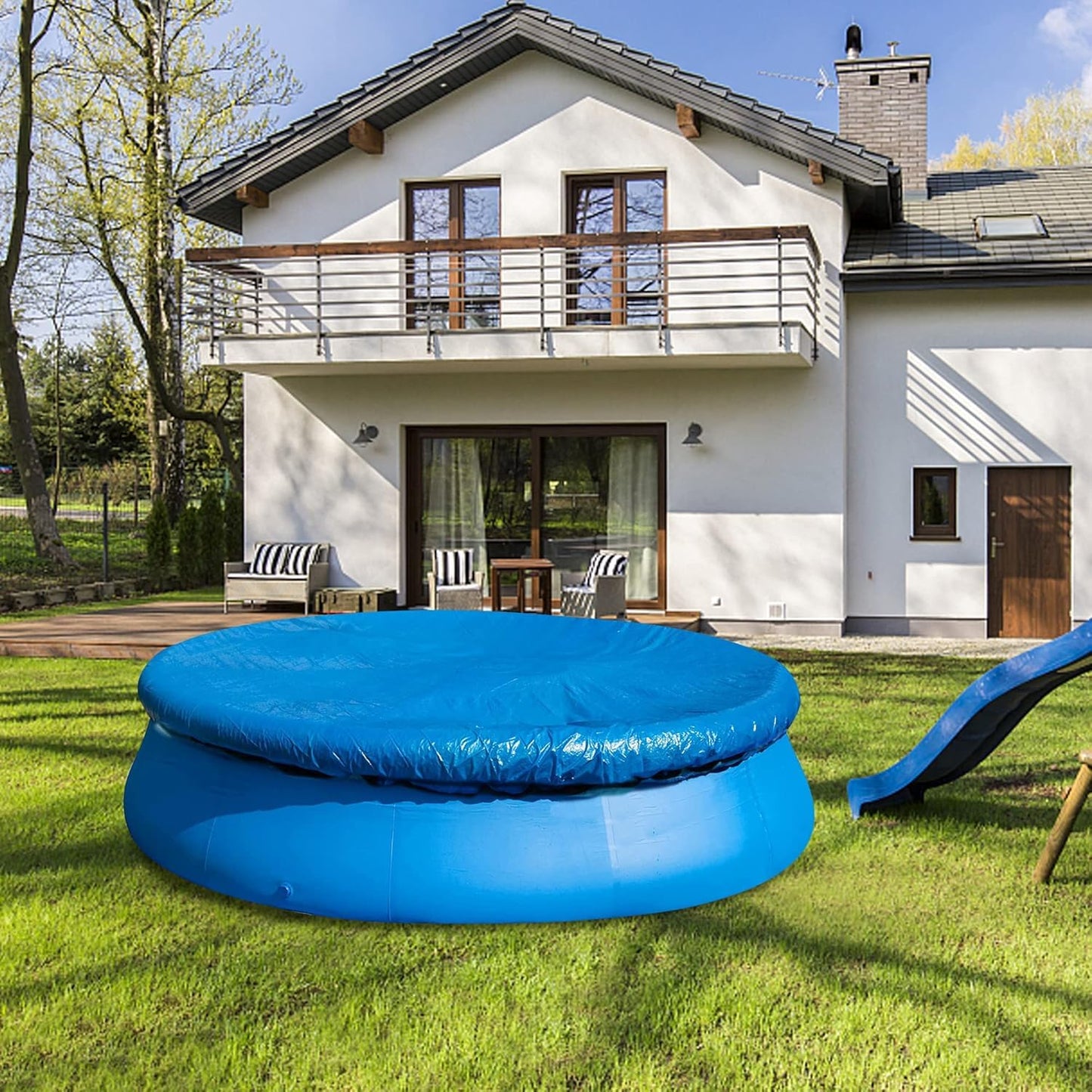 DECOHS 10 Ft Dust Pool Cover Protector-Solar Cover for Round Frame Pools-Pool Cover for Round Inflatable-Pool Cover Protector Heat Retaining Blanket