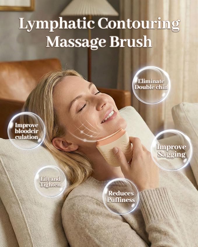 New Lymphatic Contour Face Brush, Silicone Face Brush for Lymphatic Drainage, Ergonomic Facial Lymphatic Drainage Brush for Chin & Neck, Sculpting & Lifting Facial Massage Tool, Reduces Puffiness