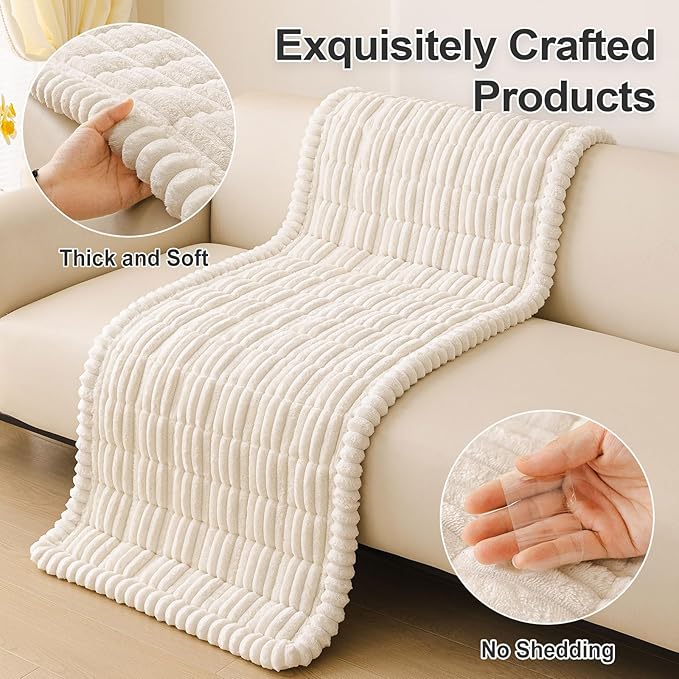 hyha Couch Covers for Dogs Washable, Non Slip Plush Dog Sofa Protectors, Fuzzy Pet Couch Covers for 3 Cushion Sofa Pet Friendly (White, 27.6" x 88")
