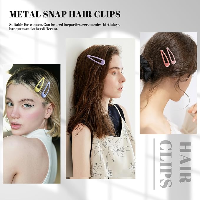 20 PCS Metal Snap Hair Clips Water Drop No Slip Barrettes for Women Bright Small Hair Clips For Thick And Thin Fine Hair,Yellow Blue Purple Pink,1.97 x 0.5 In.