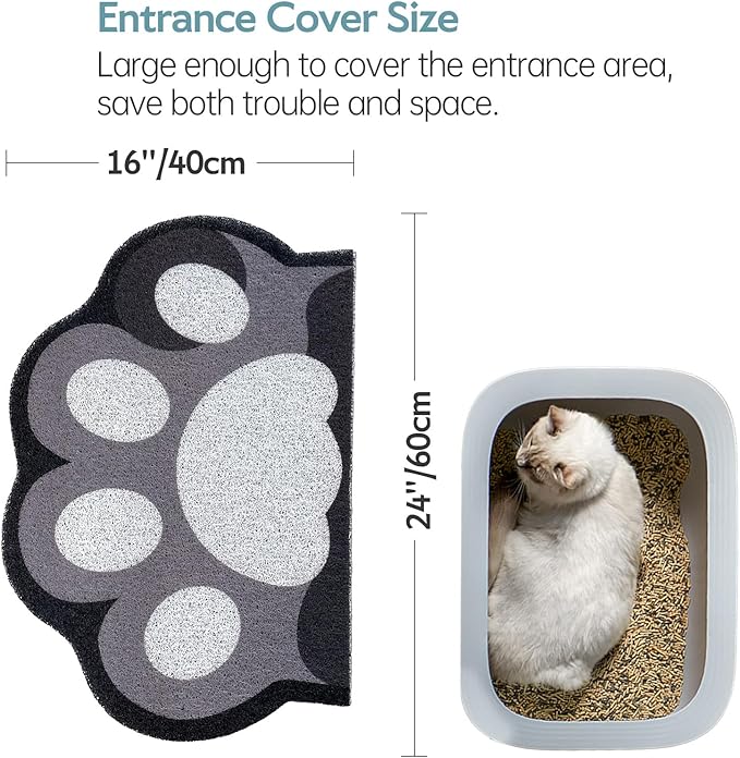 Cute Cat Litter Mat 24”x16”, Litter Box Mat, Litter Trapping Mat, Soft on Kitty Paws, Easy Clean, Anti Slip, Pet Accessories, Door Floor mats - Grey White60*40
