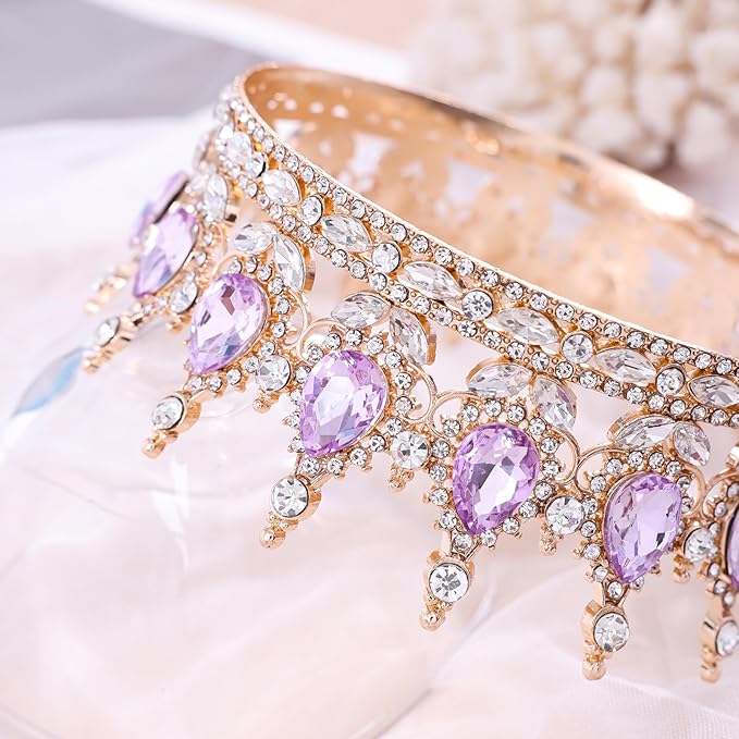 Purple Queen Crown for Women Crystal Tiara for Women Rhinestone Wedding Headband for Bride Hair Accessories for Costume Birthday Party Prom Gifts
