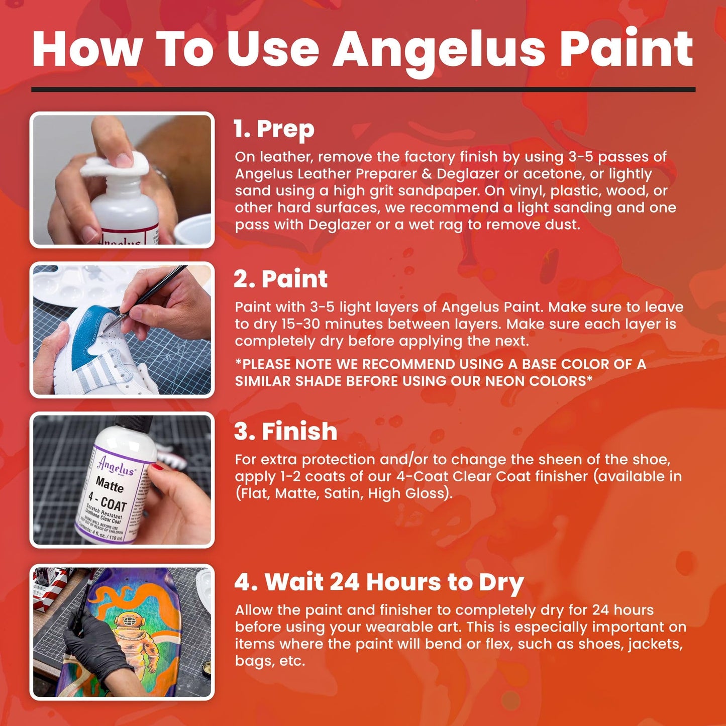 Angelus Acrylic Leather Paint, Best Sellers Kit, Flexible Paint For Shoes, Sneakers, Leather, Canvas, Furniture, and More - 12 Colors (1 oz Each)