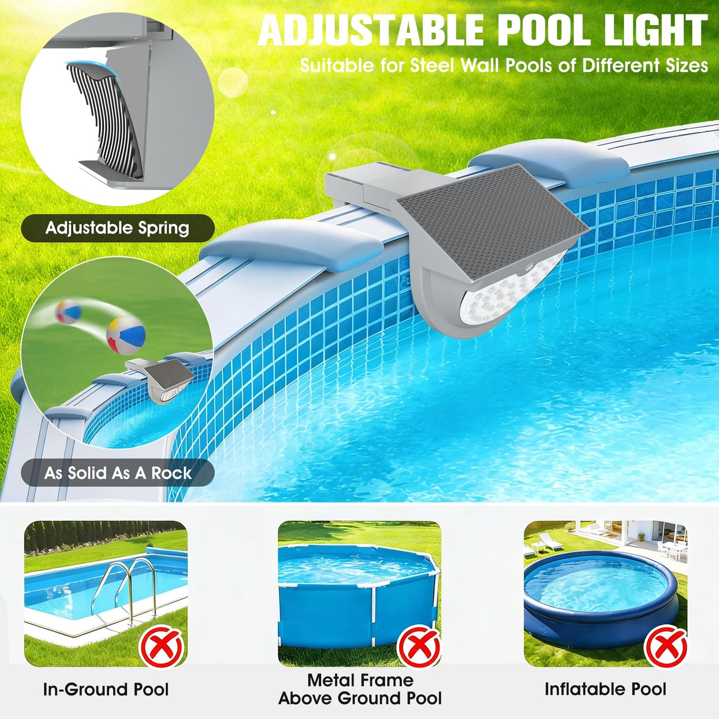 Niceput Solar Pool Lights,2026 Upgraded Solar Powered Above Ground Pool Lights,Frame Pool Light Waterproof,Swimming Pool Solar Light,Color Changing Pool Lighting for Above Ground Pool Accessories-1PC