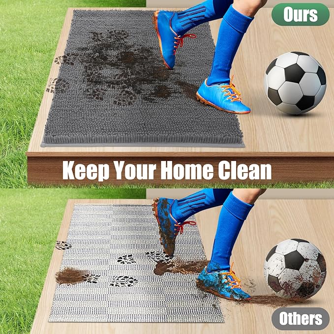 IM HOME Chenille Absorbent Outdoor Doormat 72" x 48", Washable Muddy Door Mats for Dog Non Slip Indoor Doormats Dog Mat for Muddy Paw Front Inside Doormats for Entryway Grey
