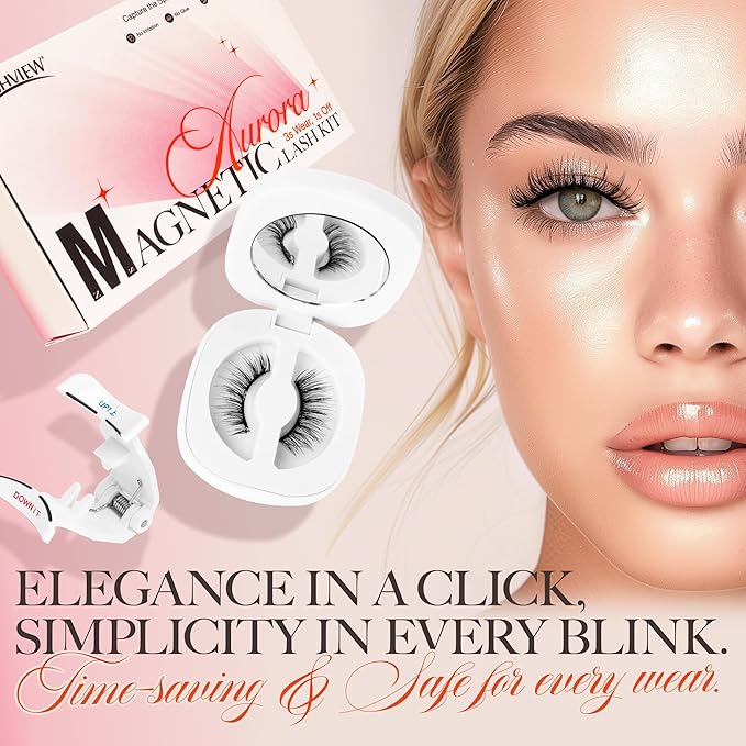 LASHVIEW Upgrade Magnetic Eyelashes with Applicator Soft Magnetic Eyelashes Natural Look Reusable No Glue Needed Easy to Wear and Remove (RCM01)