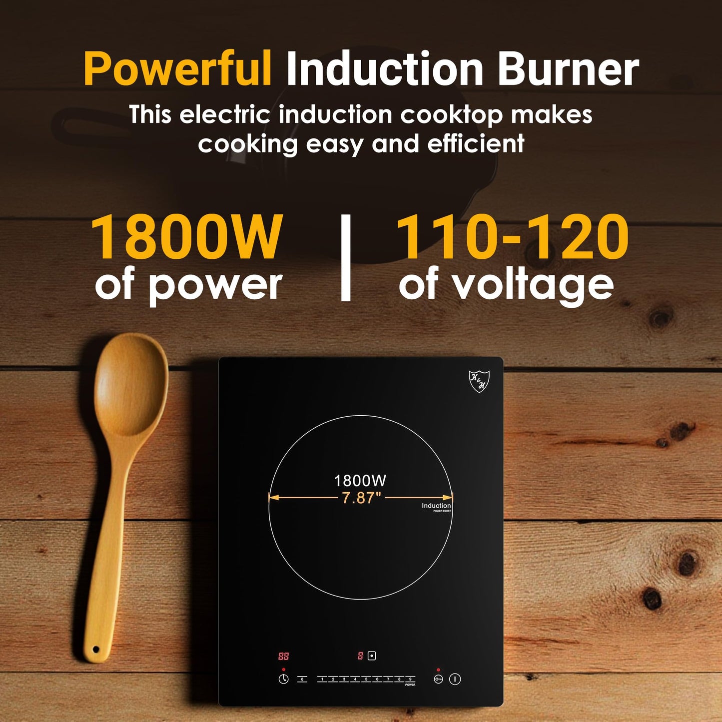 K&H Single Induction Cooktop - Built-In Electric Stove Top with 9 Heating Levels - 120V & 1800W Built-in Single Burner Ceramic Glass Induction Cooktop - Touch Control, Timer & Child Lock, SIN-1801