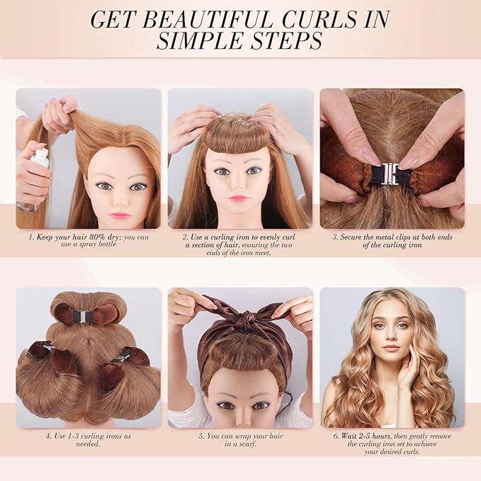 Heatless Curlers, Heatless Curls Overnight Set for Women, No Heat Hair Curlers to Sleep In, Jumbo Overnight Curls with Blowout Rods for Long Hair (Brown, 3 Pack Curling Rod with 1 Scarf)
