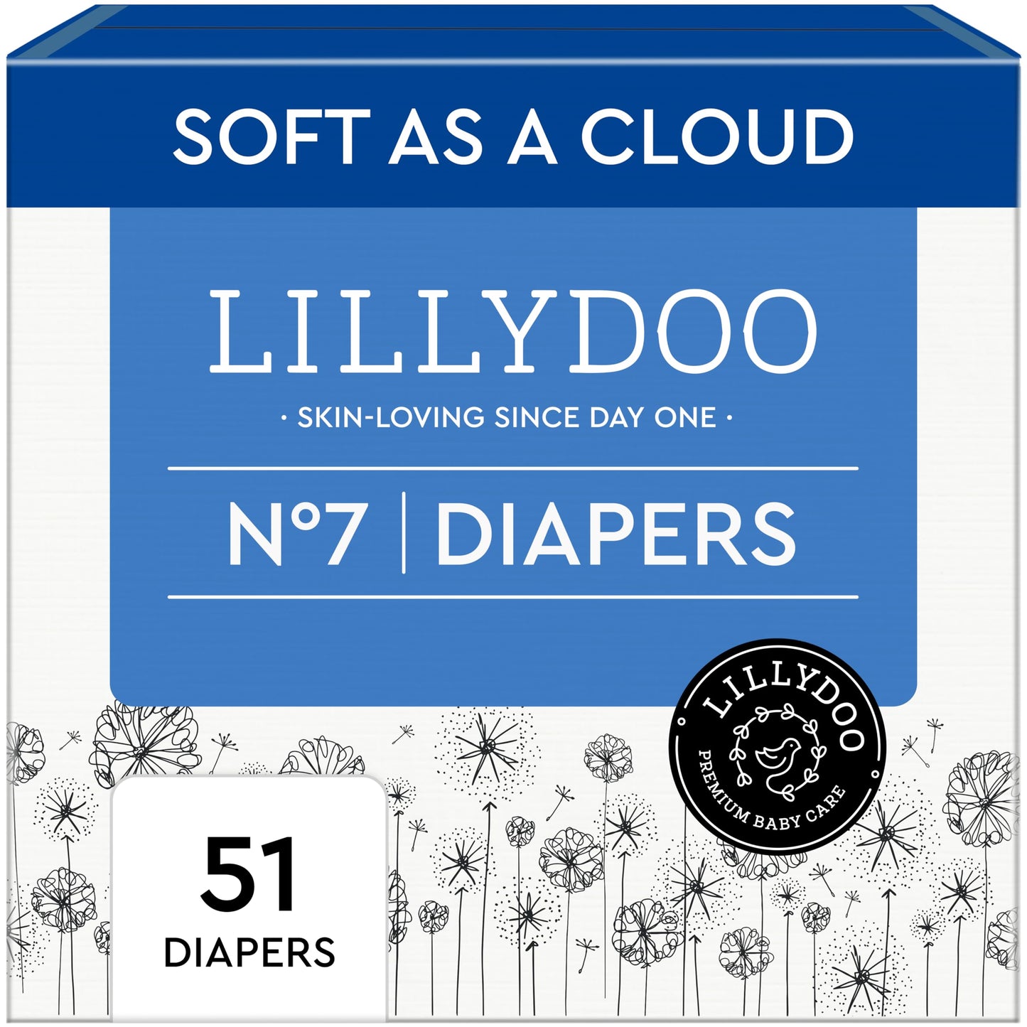 LILLYDOO Baby Diapers - Size 7 (33+ lbs), Half-Monthly Supply (51 Count), Leak Protection, Skin-Friendly, Ultrasoft, Perfume- & Chlorine-Free, Hypoallergenic, Dermatologist Tested, Oeko-TEXÂ®
