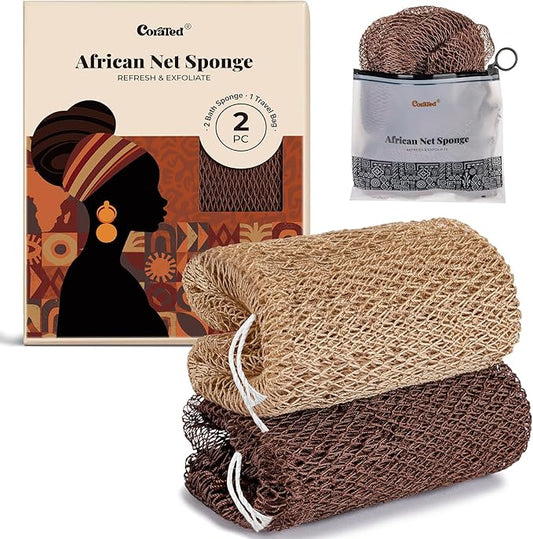 CORATED African Net Sponge Authentic, Shower Loofah Exfoliating Bath Sponge, Body Scrubber for Women and Men Daily Use Body Care, Travel Portable Bath Accessories Gifts for Women