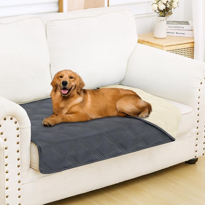 Smiry Waterproof Dog Bed Cover Blanket 30x53, Soft Reversible Pet Blanket, Washable Leakproof Cats Dogs Couch Cover for Sofa, Couch, Furniture, Dark Grey/Beige