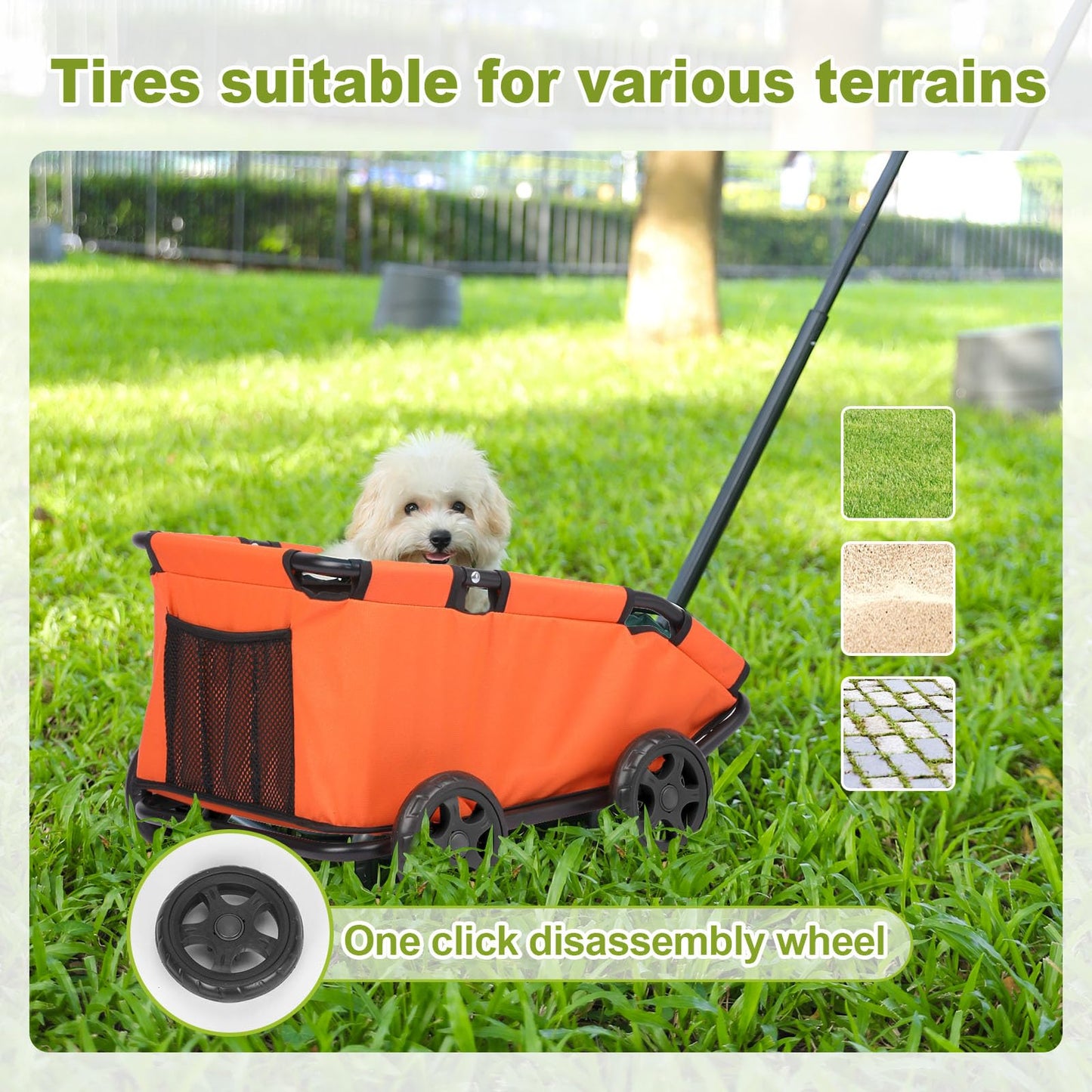 Foldable Pet Wagon with Handle, Pink and Black, Rolling Dog Stroller Cart (Orange)