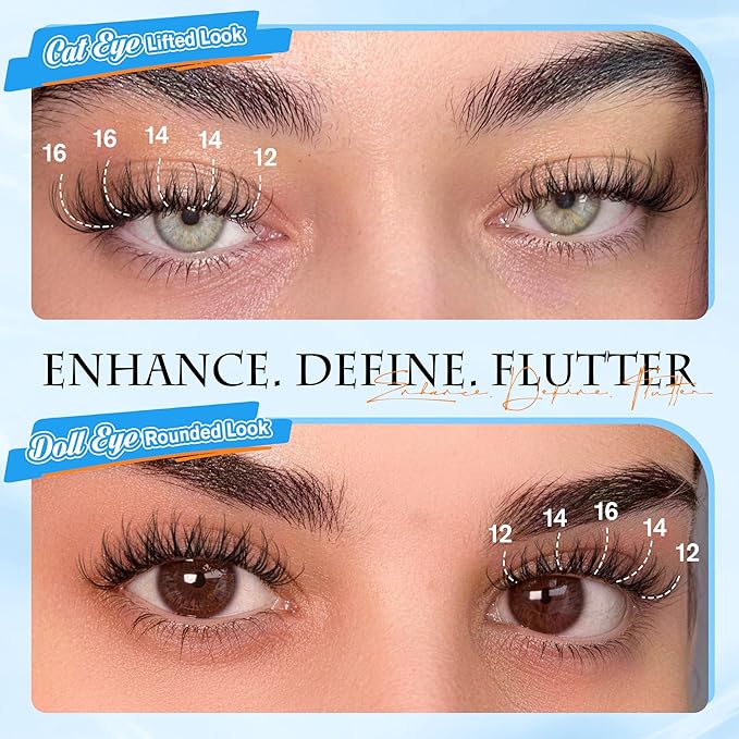 PHKERATA Spider Lash Clusters Natural Fluffy Eyelash Clusters, Wispy D Curl Cluster Eyelash Extensions with Invisible Clear Band, 12-16mm DIY Individual Lashes