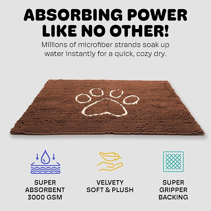 Dog Gone Smart Dirty Dog Doormat - Fast Drying Rug with Super Gripper Backing for Clean Floors - Super Absorbent and Machine Washable Mat for Muddy Paws - Almond