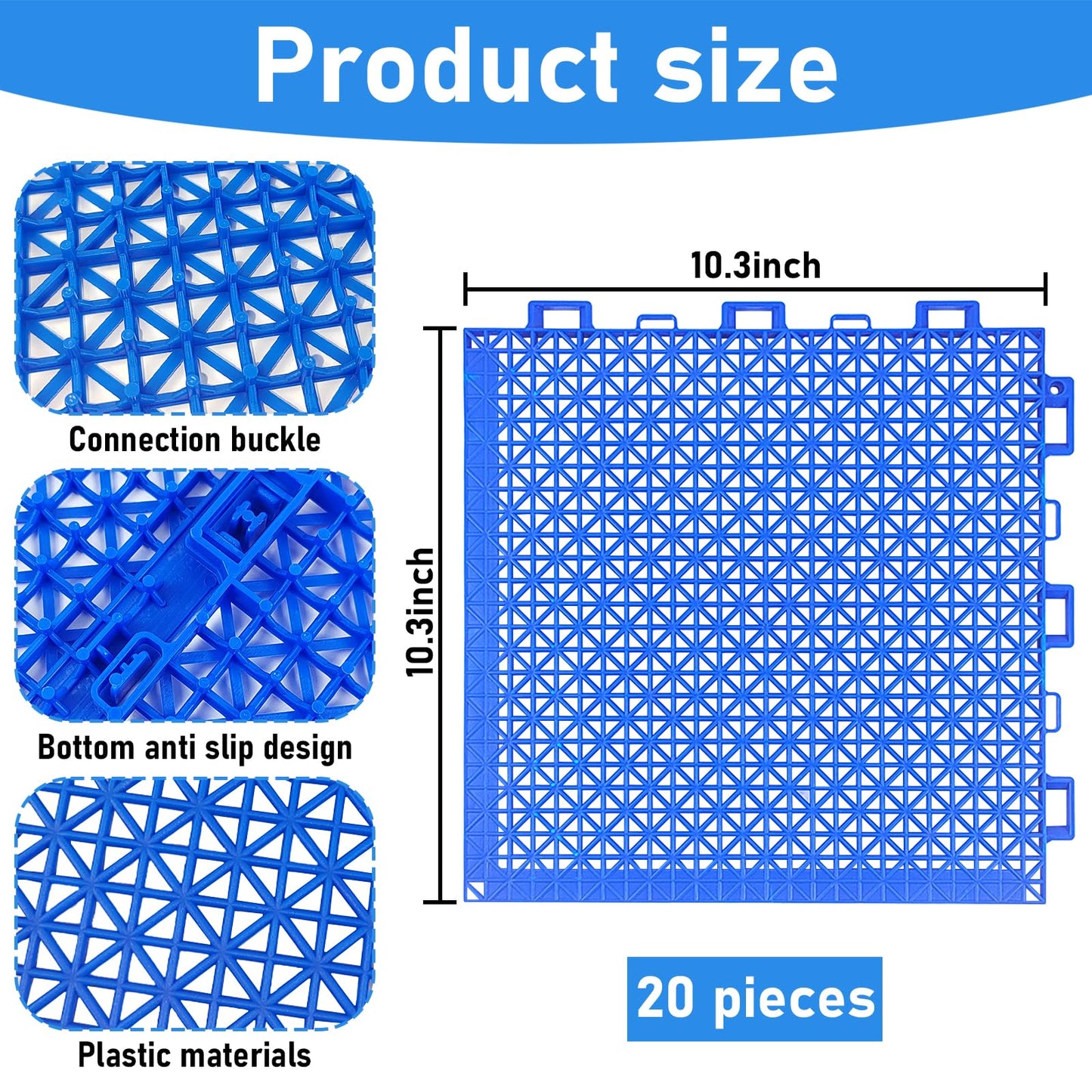 Hlimior 20Pcs Pool Drainage Mat,10.3" x 10.3"Above Ground Walkways, Pool Mat with Multiple Splicing Methods to Prevent Dirt from Entering The Pool,Interlocking Plastic Floor for Pools, Spas, Passways
