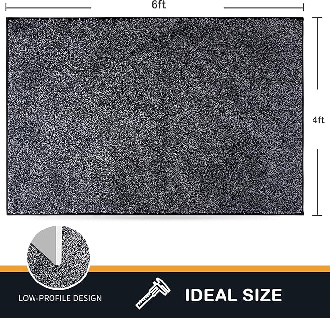 PURRUGS Easy Care Area Rug 4ft x 6ft, Non-Slip Machine Washable Door Mat, Stain Resistant Accent Rug for Entry, Hallway, Bedroom, Living Room and Mudroom, Bluish Grey-Black