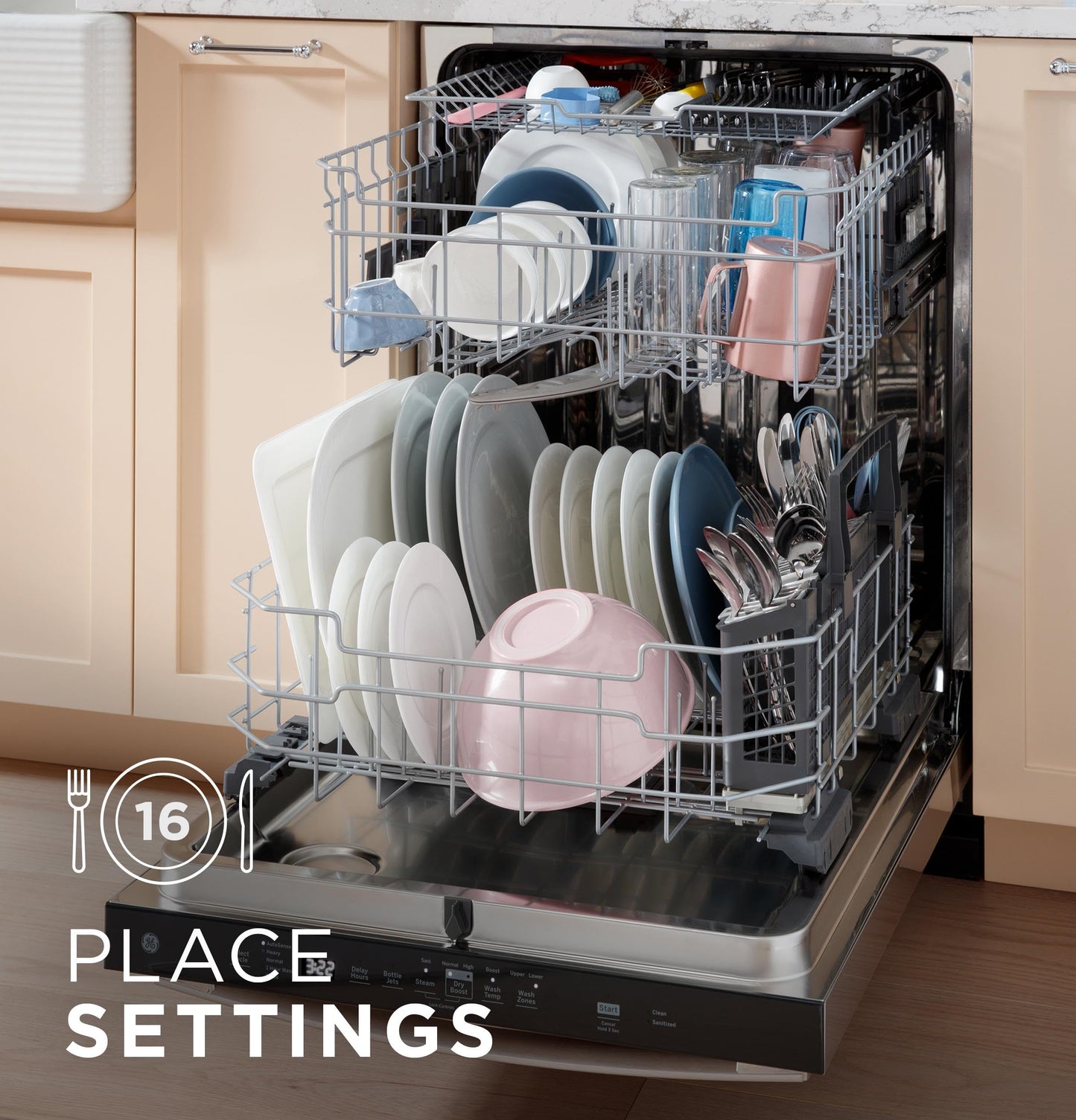 GE GDP670SGVBB 24″ Built-In Top Control Dishwasher with Stainless Steel Interior, 3rd Rack, Bottle Jets, 45 dBA – Black