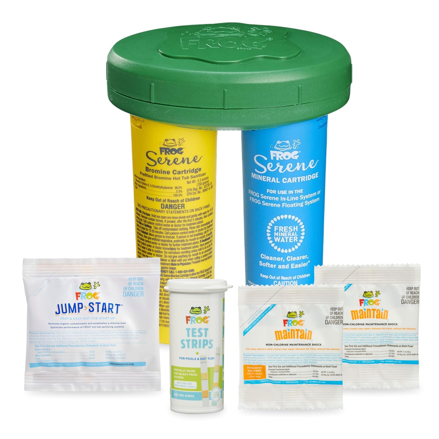 FROG Serene Floating System for Hot Tubs - Quick & Easy Prefilled Hot Tub Sanitizer - Hot Tub Maintenance System with Sanitizing Minerals & Bromine - Starter Bundle