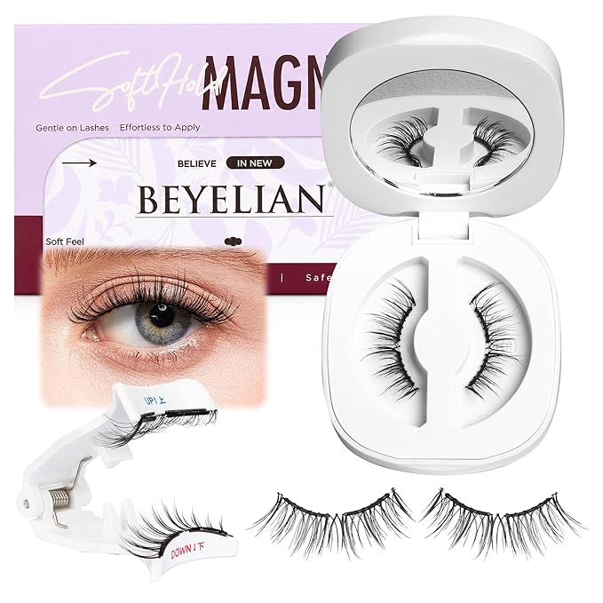 BEYELIAN Magnetic Eyelashes with Applicator Kit, Upgrade Soft Magnetic Lashes Reusable False Eyelashes Natural Look, No Glue Needed for Eye CS101 (Lightweight & Comfortable)