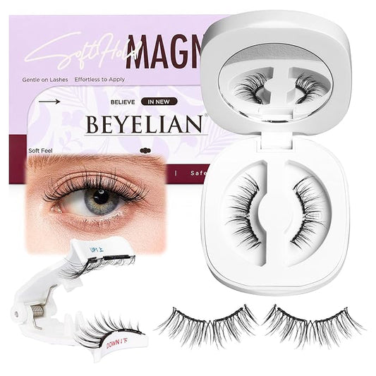BEYELIAN Magnetic Eyelashes with Applicator Kit, Upgrade Soft Magnetic Lashes Reusable False Eyelashes Natural Look, No Glue Needed for Eye CS101 (Lightweight & Comfortable)