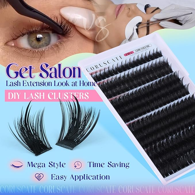 CORUSCATE Spiky Lash Clusters Wispy Cluster Eyelash Extensions Mink Strip Lashes 120D Volume Mega Style Spikes Eyelashes Manga Individual Lashes Clusters Salon Look Fairy Lash Extension