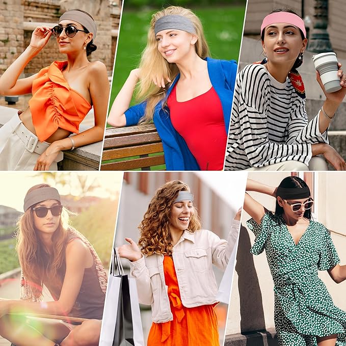 Ztomine Headbands for Women, 8pcs Stretchy Non Slip Soft Cotton Cloth Hair Bands for Sports, Workout, Yoga and Running
