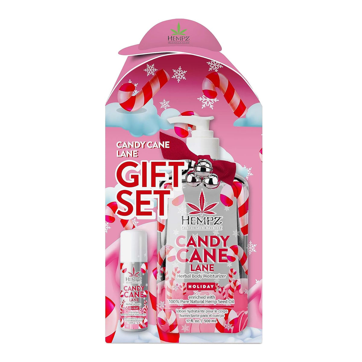 Hempz Holiday Gift Set, Candy Cane Lane Moisturizer (17 Oz) & Lip Balm (.44 Oz) â Holiday Moisturizing Lip Balm & Hydrating Lotion Skin Care Gift Set for Women & Men for Combatting Dry Lips & Skin