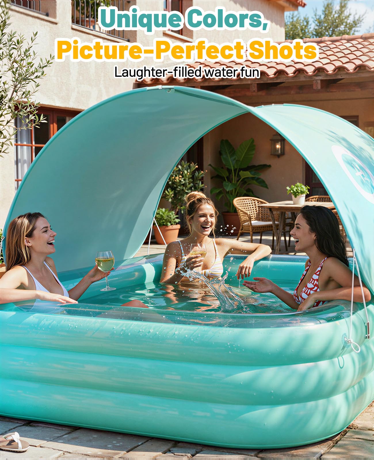 HeySplash Inflatable Pool with Canopy, Large Inflatable Swimming Pool for Adults & Kids, Blow Up Pool Thickened Family Pool for Outdoor Backyard Garden Party Summer Fun, 102" x 65" x 22"(Green)