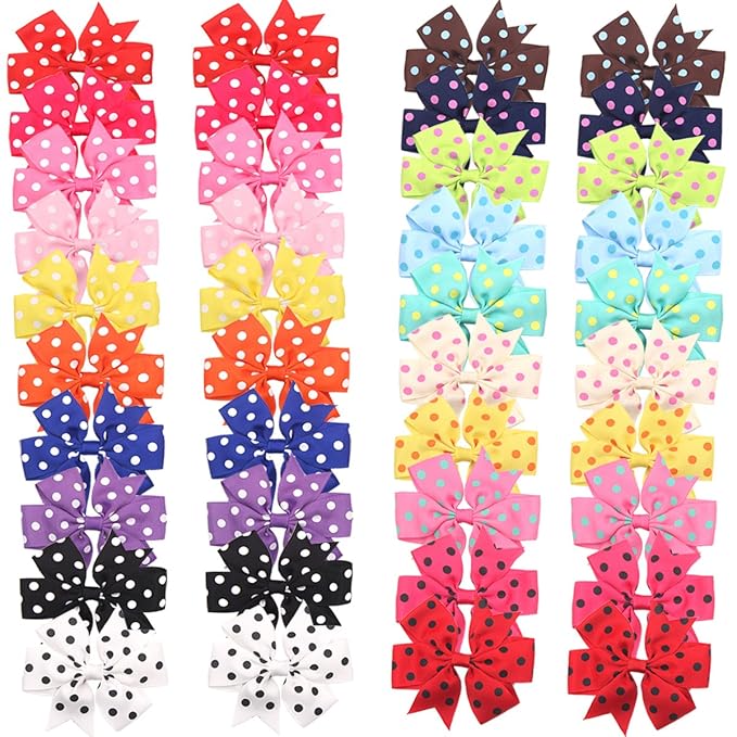 CÉLLOT 40Pcs 3 Inch Boutique Grosgrain Ribbon Pinwheel Hair Bows Alligator Clips For Girls Toddlers Hair Accessories Teens Gifts In Pairs (Polka Dot)