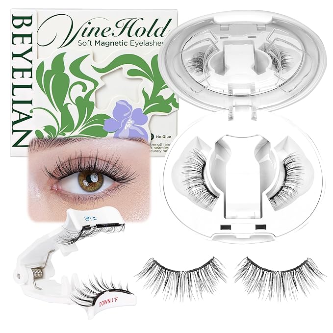 BEYELIAN Magnetic Eyelashes with Applicator, Upgrade Soft Magnetic Lashes Portable Magnetic Eyelashes Natural Look, Reusable, No Glue Needed Fales Eyelashes AJH055 (All-In-One & Comfortable)