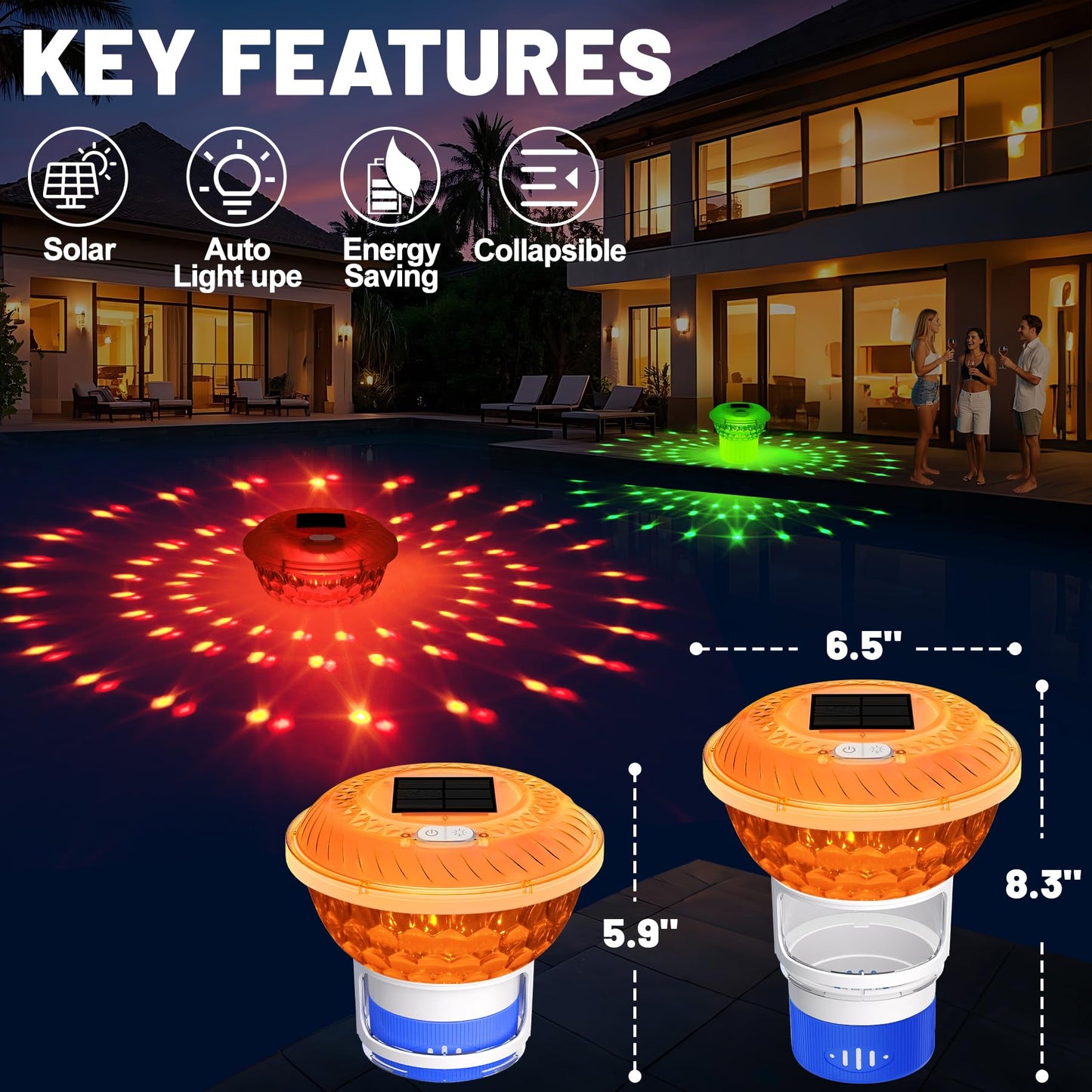 KingSom 2025 Upgrade Pool Chlorine Floater,Solar Chlorine Floater with Lights,Buttons Control Floating chlorines Dispenser for Pool,Adjustable Flow Chlorines floaters,Hot Tub Chlorines Floaters, Blue