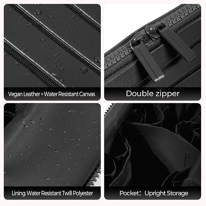 Travel Makeup Organizer Bag with Fold-Down Design and Adjustable Dividers, 27 Pockets & 3 Brush Storage Holders, Large Capacity Cosmetic Bags Toiletry Case- Black