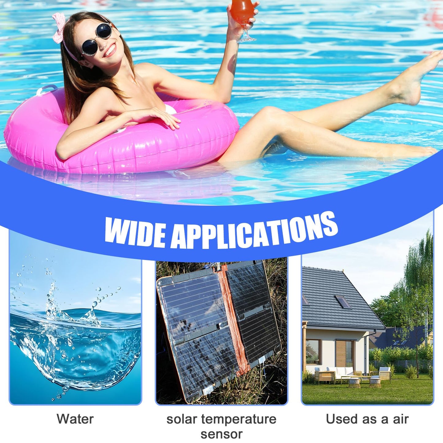 2 Pack 520272 Pool 7790 Temperature Sensor Thermistor Air/Water/Solar 20' Feet Cable for Jandy - Replacement Pool/Spa (10K-ohm Sensor - Includes 2 Pcs 2" Pipe Clamp)