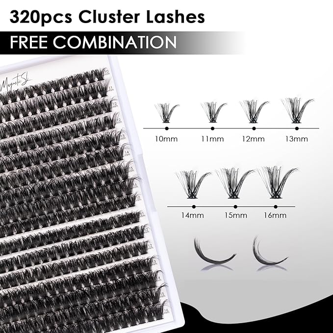 DIY Lash Extensions Kit 320pcs Individual Lashes Clusters 60D 80D Eyelash Extension Kit with Applicator and Lash Bond&Seal,Clusters Lash Glue Remover For False Eyelash Mix 10-16mm (60D+80D KIT)